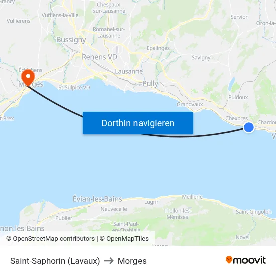 Saint-Saphorin (Lavaux) to Morges map