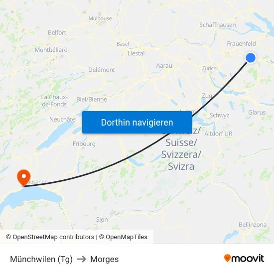 Münchwilen (Tg) to Morges map