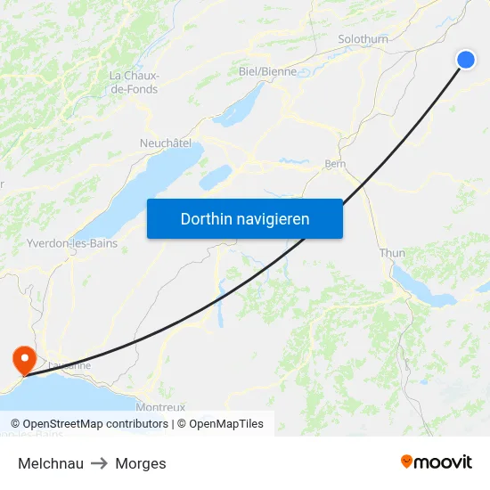 Melchnau to Morges map