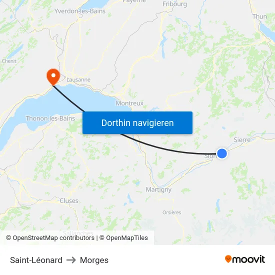 Saint-Léonard to Morges map