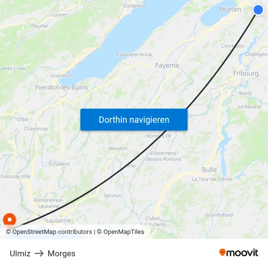 Ulmiz to Morges map