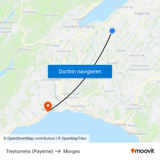 Treytorrens (Payerne) to Morges map