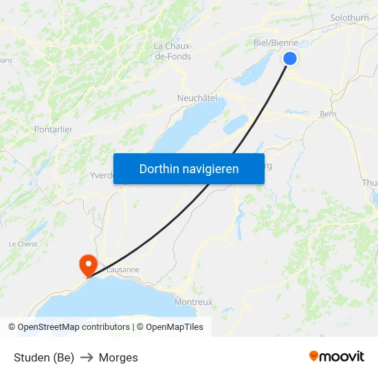 Studen (Be) to Morges map