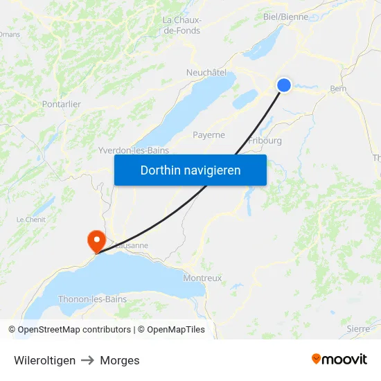 Wileroltigen to Morges map