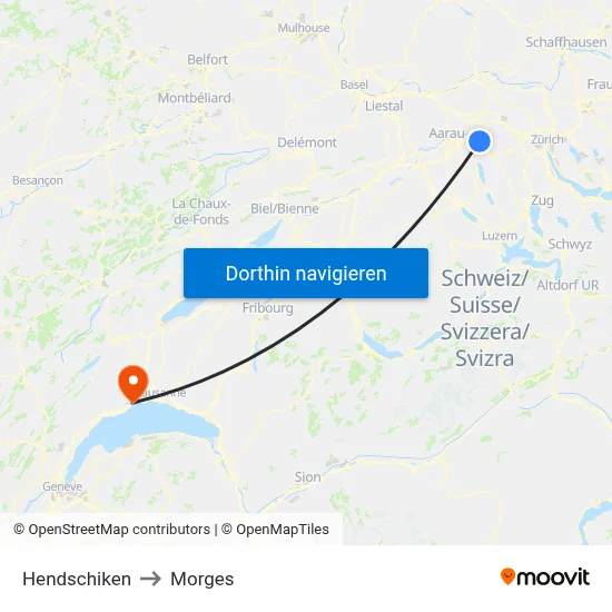 Hendschiken to Morges map