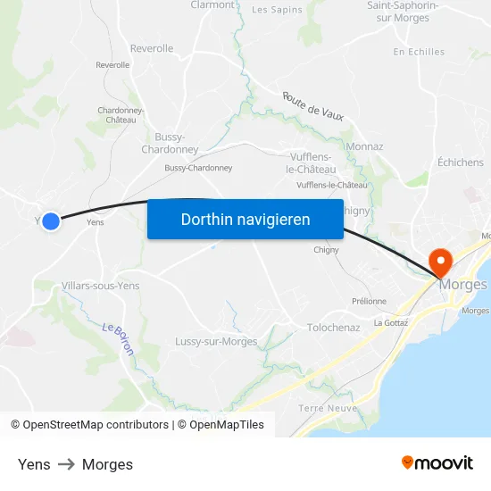 Yens to Morges map