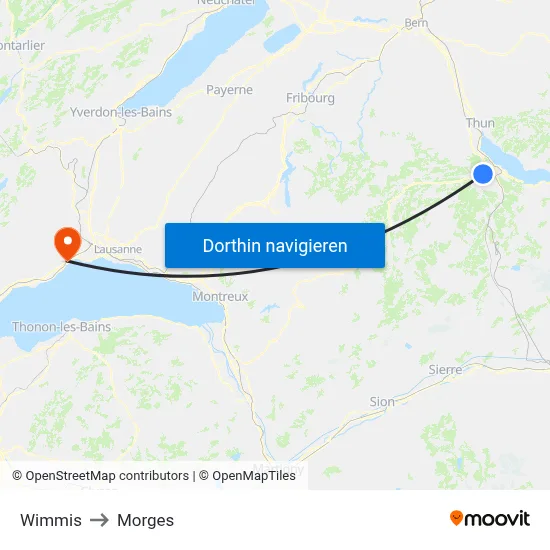 Wimmis to Morges map