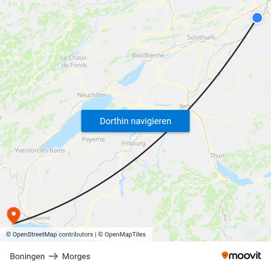Boningen to Morges map