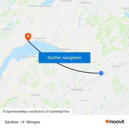 Savièse to Morges map