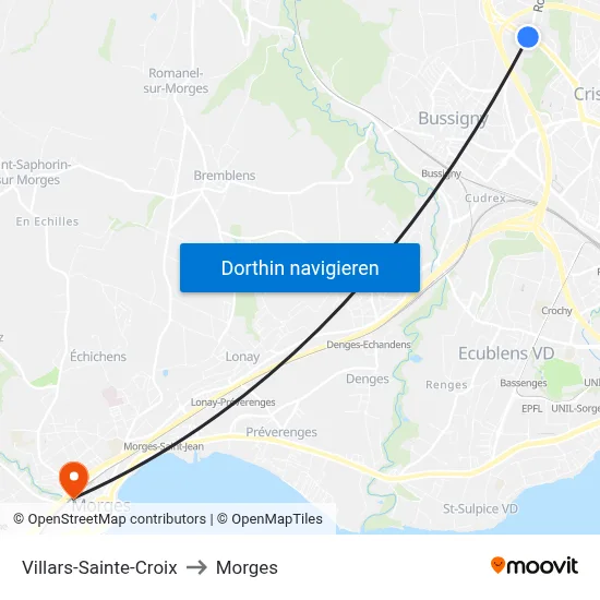 Villars-Sainte-Croix to Morges map