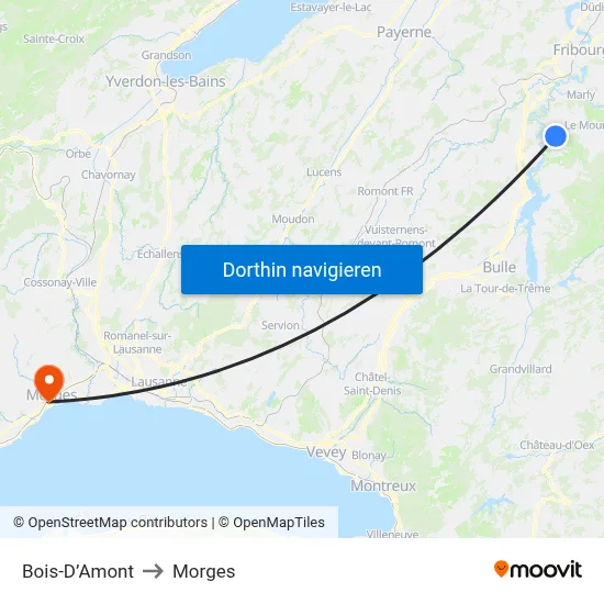 Bois-D’Amont to Morges map