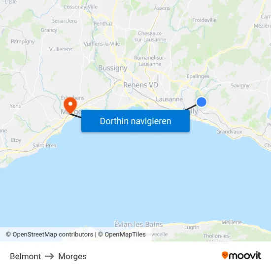 Belmont to Morges map