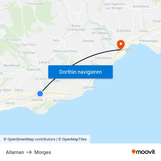 Allaman to Morges map