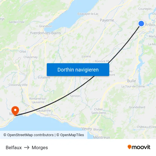 Belfaux to Morges map