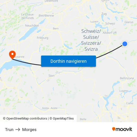 Trun to Morges map