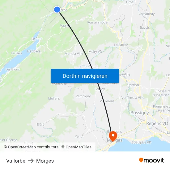Vallorbe to Morges map