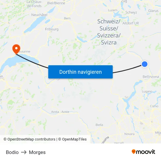 Bodio to Morges map