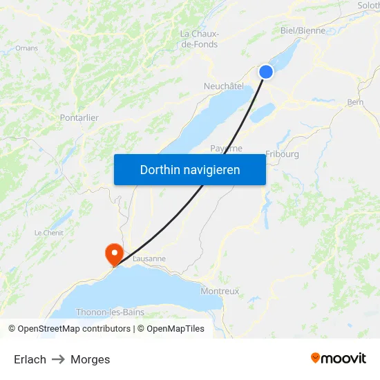 Erlach to Morges map