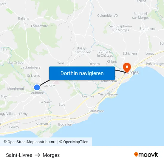 Saint-Livres to Morges map