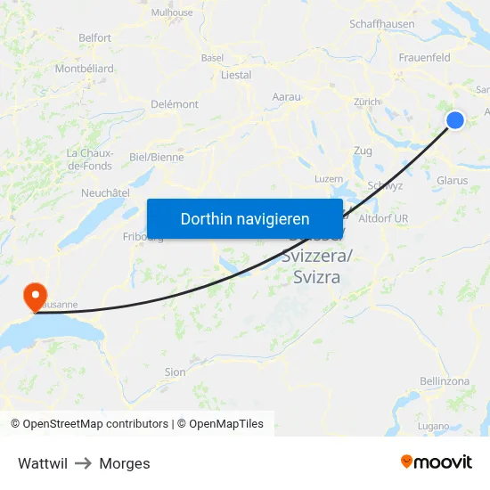 Wattwil to Morges map