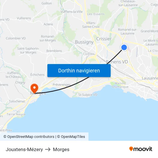 Jouxtens-Mézery to Morges map