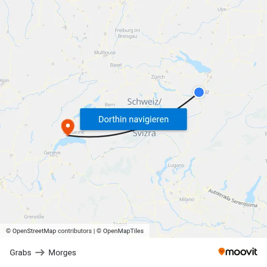 Grabs to Morges map