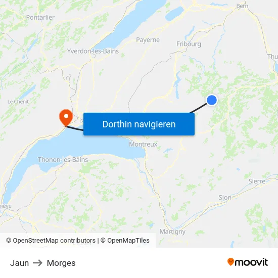 Jaun to Morges map