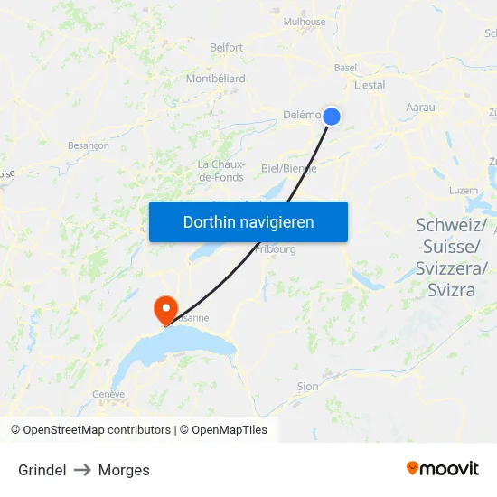 Grindel to Morges map