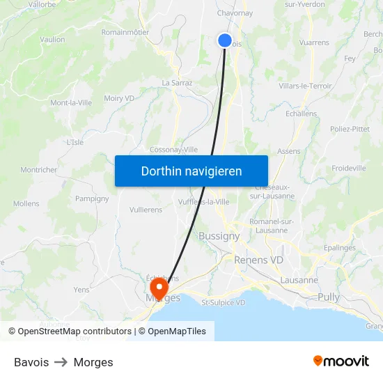 Bavois to Morges map