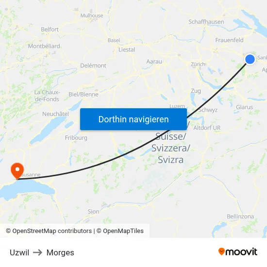 Uzwil to Morges map