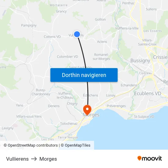 Vullierens to Morges map
