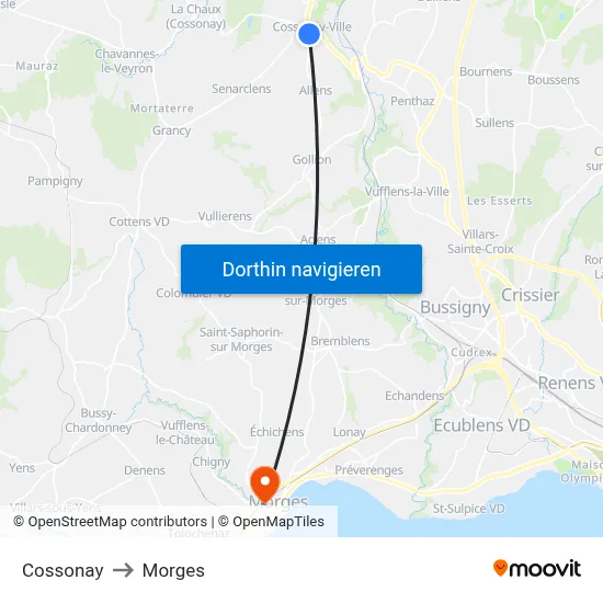 Cossonay to Morges map