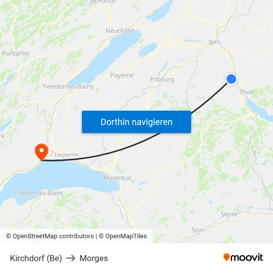 Kirchdorf (Be) to Morges map