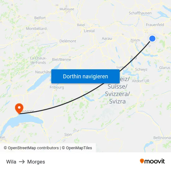 Wila to Morges map