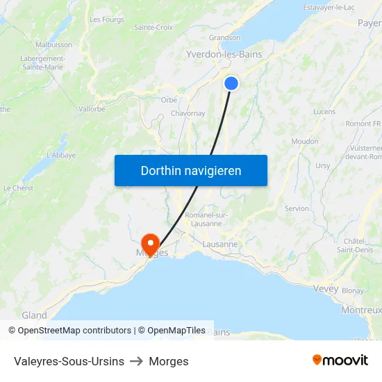 Valeyres-Sous-Ursins to Morges map