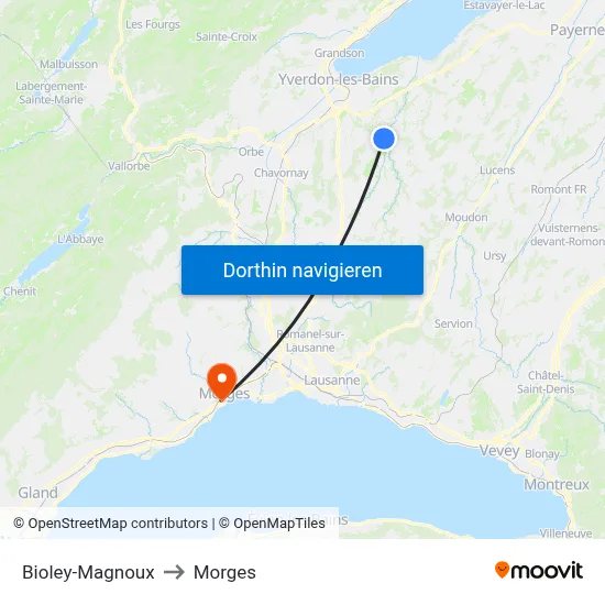 Bioley-Magnoux to Morges map