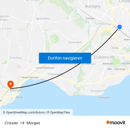 Crissier to Morges map
