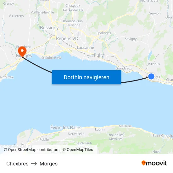 Chexbres to Morges map