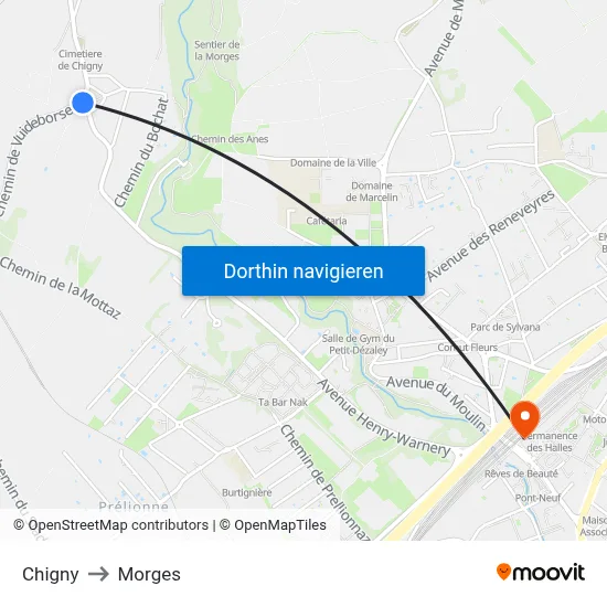 Chigny to Morges map