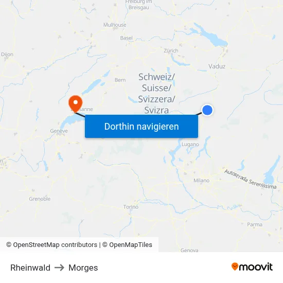 Rheinwald to Morges map