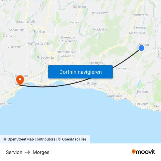 Servion to Morges map