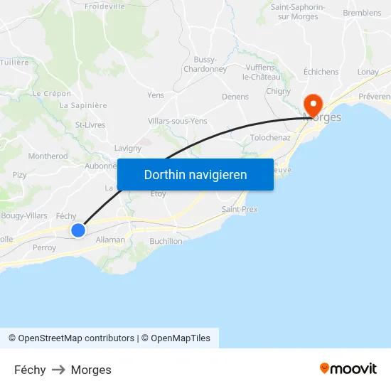 Féchy to Morges map