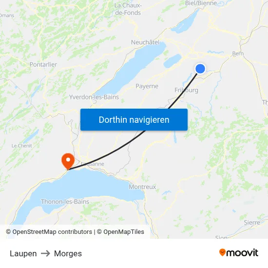 Laupen to Morges map