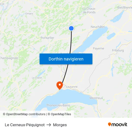 Le Cerneux-Péquignot to Morges map