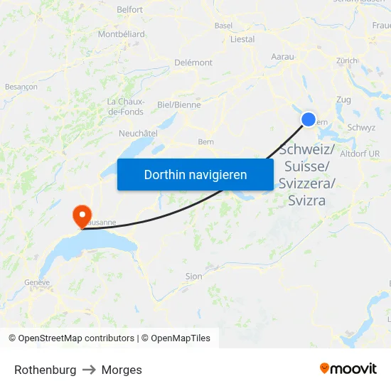 Rothenburg to Morges map