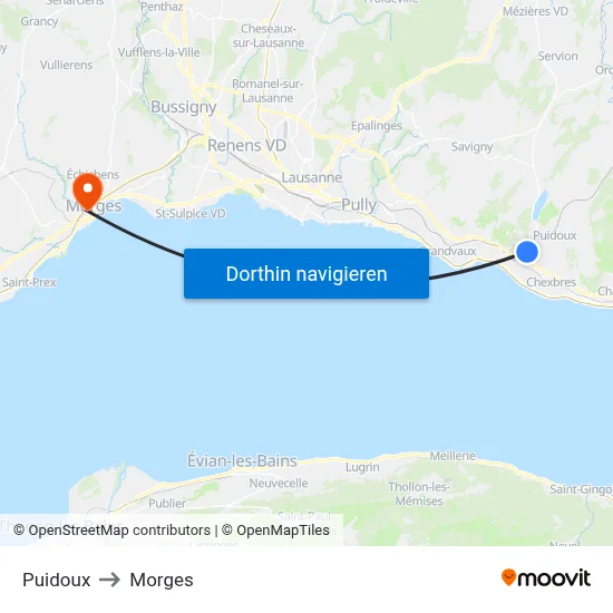 Puidoux to Morges map