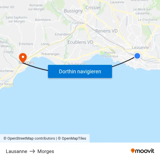Lausanne to Morges map