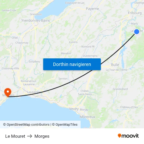 Le Mouret to Morges map