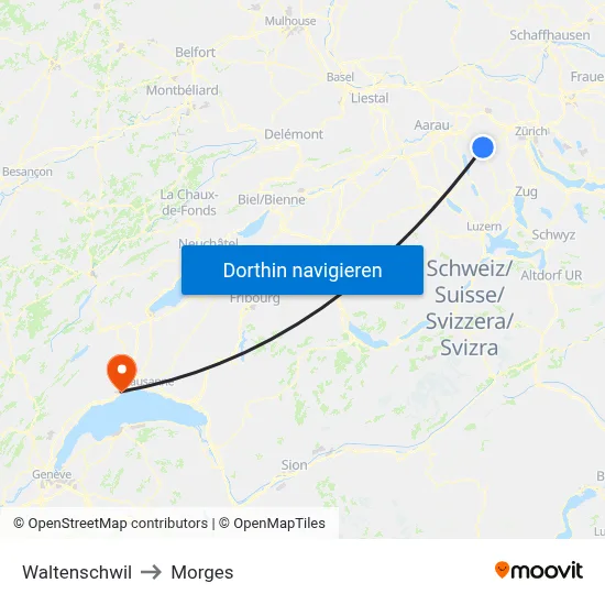Waltenschwil to Morges map