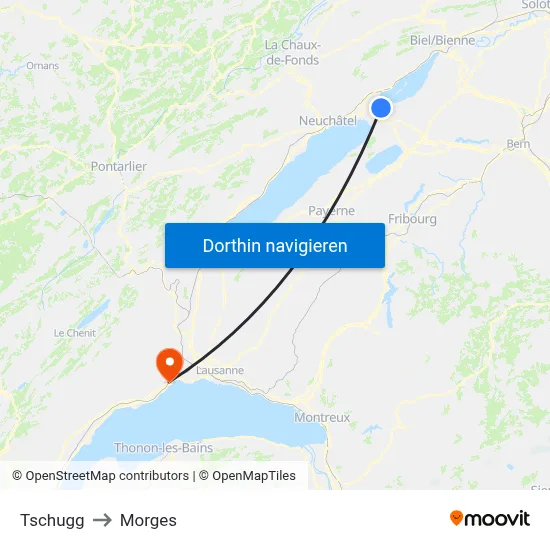 Tschugg to Morges map